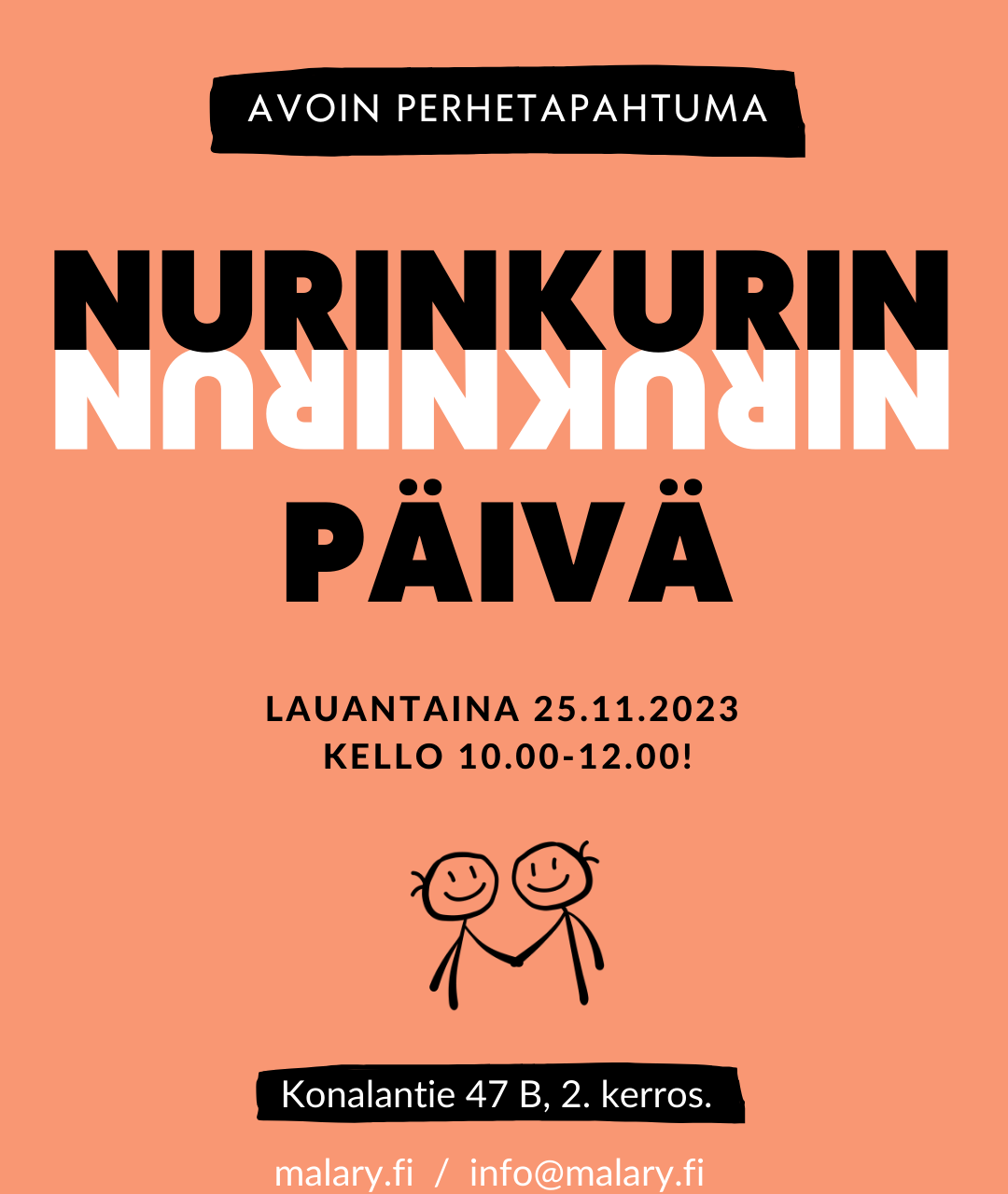 Ilmoitus avoimesta perhetapahtumasta Nurinkurin-päivästä 25.11.2023