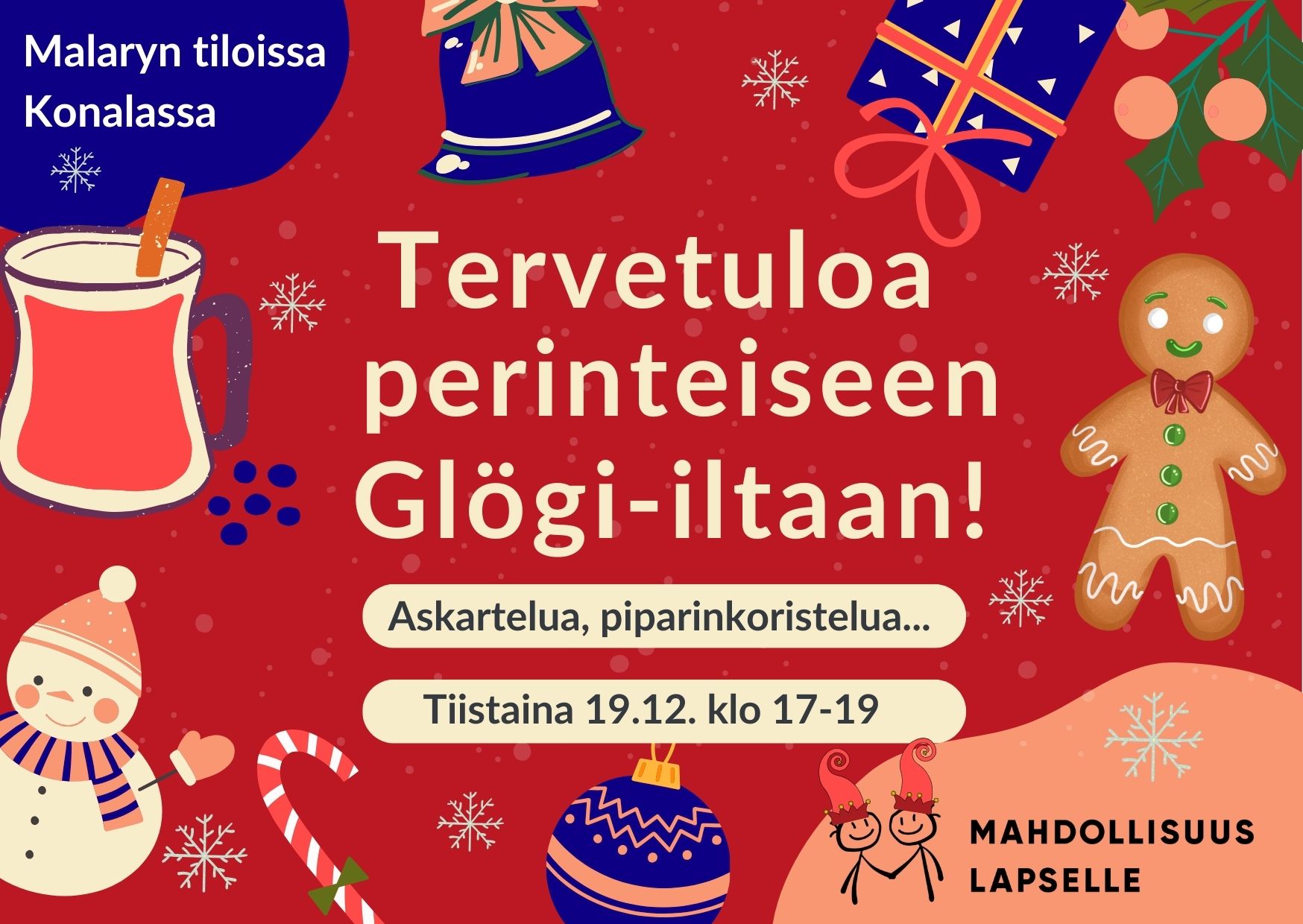 Tevetuloa Malaryn perinteiseen glögi-iltaan 19.12. klo 17-19!