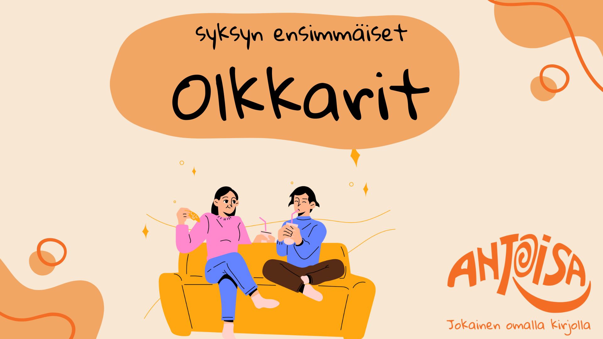 Antoisan syksyn ensimmäiset Olkkarit Herossa ja Kulttuuripaja Kiteessä. Kuvassa kaksi nuorta istumassa rennosti sohvalla.