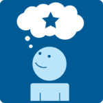 Henkilö, jolla ajatuskupla. Ajatuskuplassa tähti.