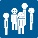 Viisi ihmisen hahmoa seisoo ryhmänä