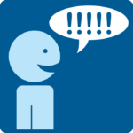 Ihminen, jonka puhekuplassa viisi huutomerkkiä.