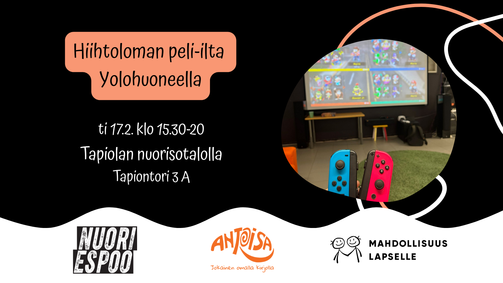 Hiihtoloman peli-ilta erityistä tukea tarvitsevilla nuorille.