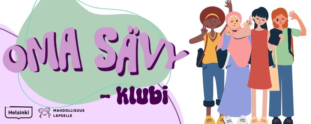 Oma Sävy -klubin Avoimet ovet -tapahtuma maahanmuuttajataustaisille tytöille. Neljä nuorta vilkuttavat.