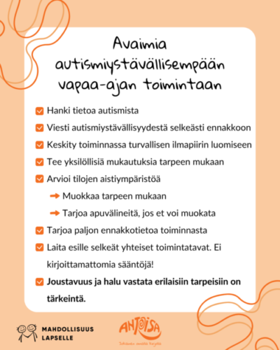 Avaimia autismiystävälliseen vapaa-ajan toimintaan